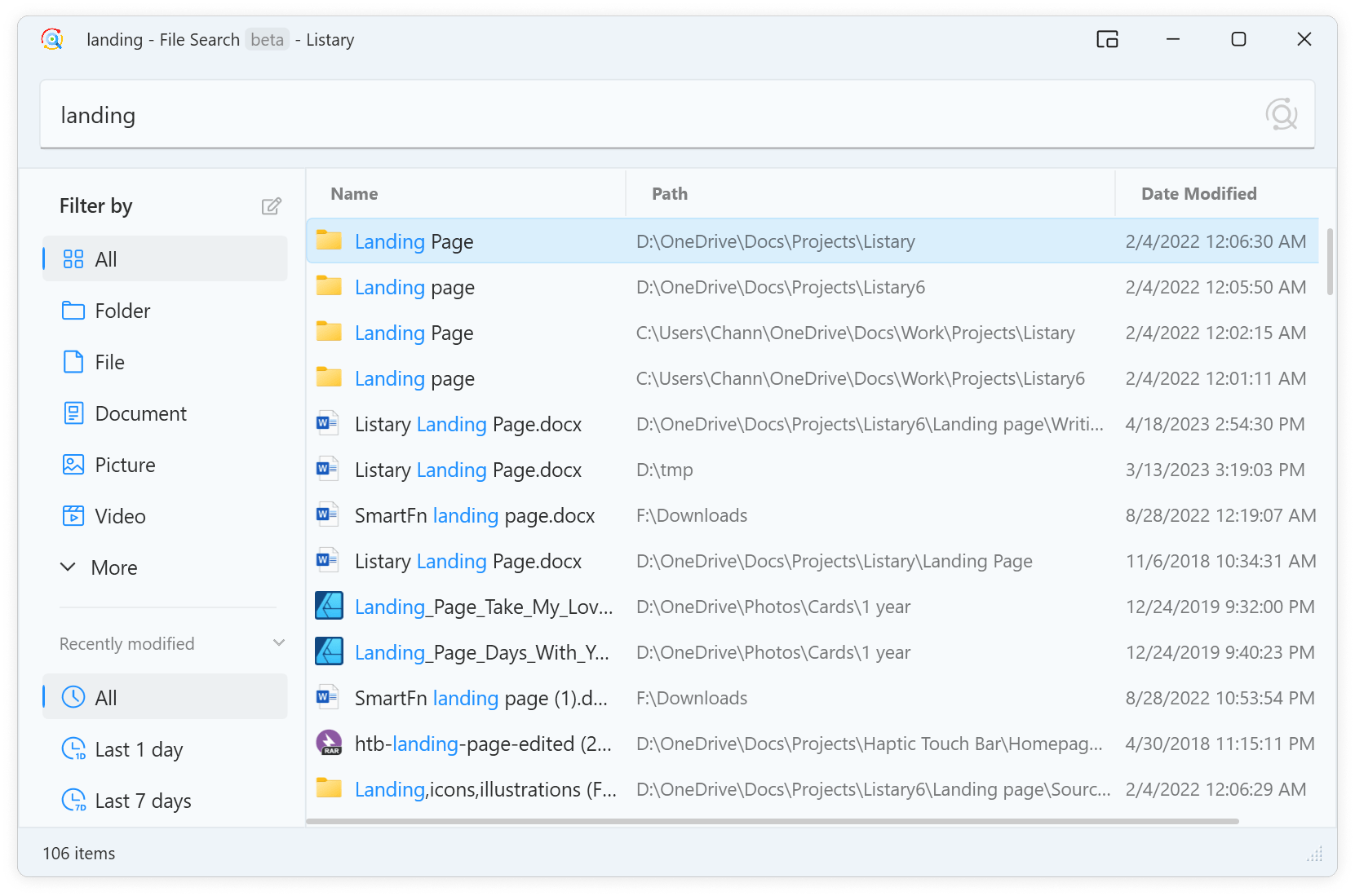 Listary file search window