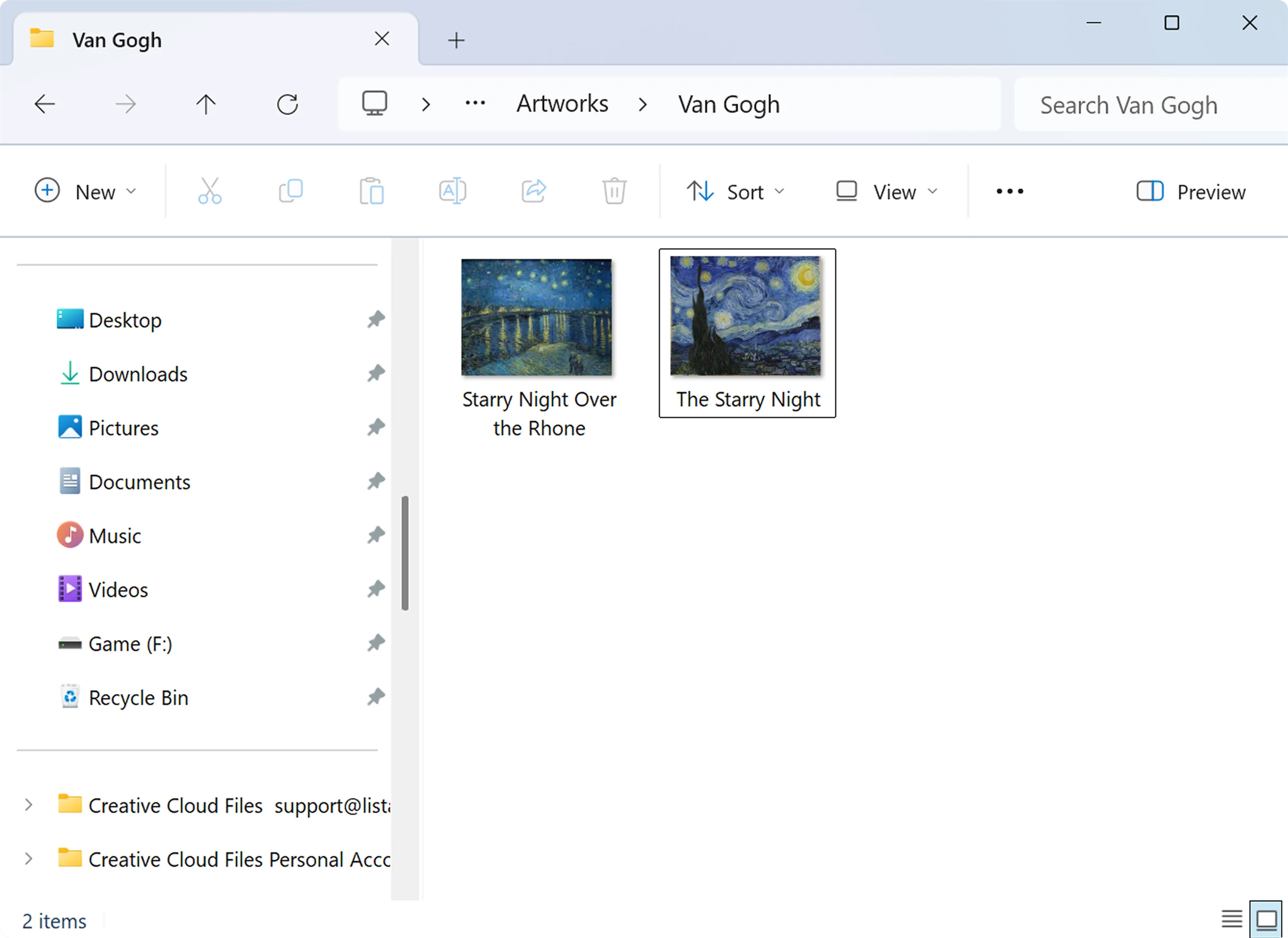 Quickly access and manage files with ease. Navigate to folders like "Van Gogh" in one click.